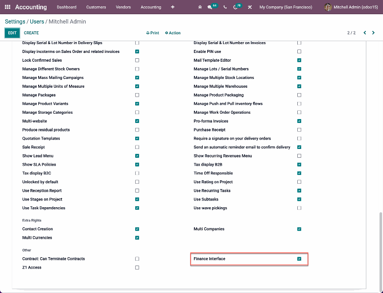 Activation in the finance interface user.