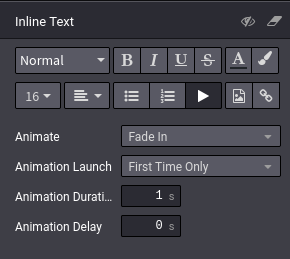 Das Menü für Animationen im Website-Builder. Bei der Animation von ganzen Snippets erscheint das gleiche Menü als Drop-Down.