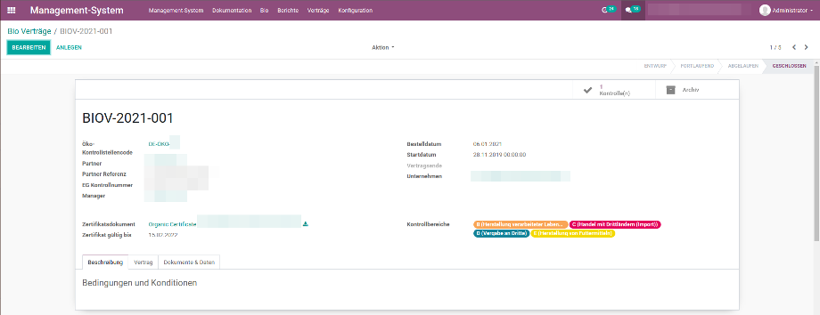 The most important info of the organic contract at a glance.