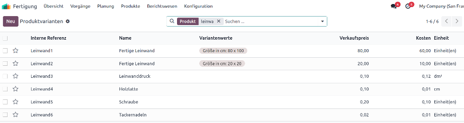 Erstellung und Konfiguration der benötigten Produkte