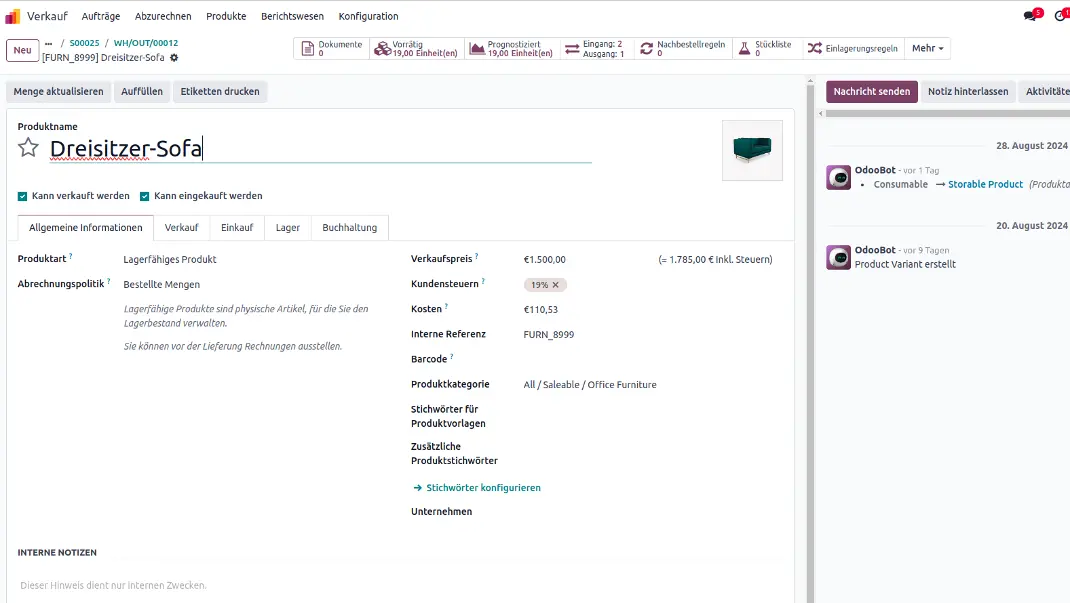 Der berechnete Durchschnittspreis in Odoo Lager (2/2)