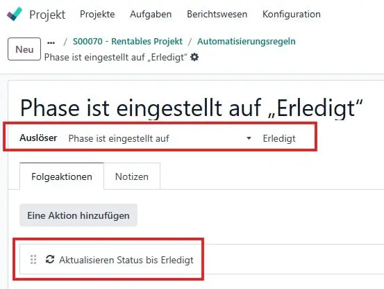 Einstellung einer automatischen Aktion bei erledigten Aufgaben​