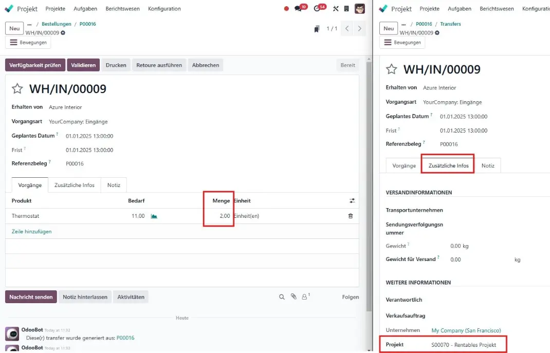 Zerlegung einer Anlieferung bei Sammelbestellungen für verschiedene Projekte​