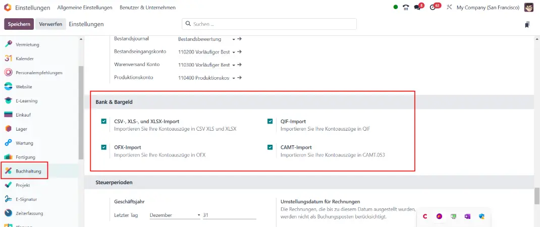 Grundlegende Einstellungen des Buchhaltungsmoduls (2/2)