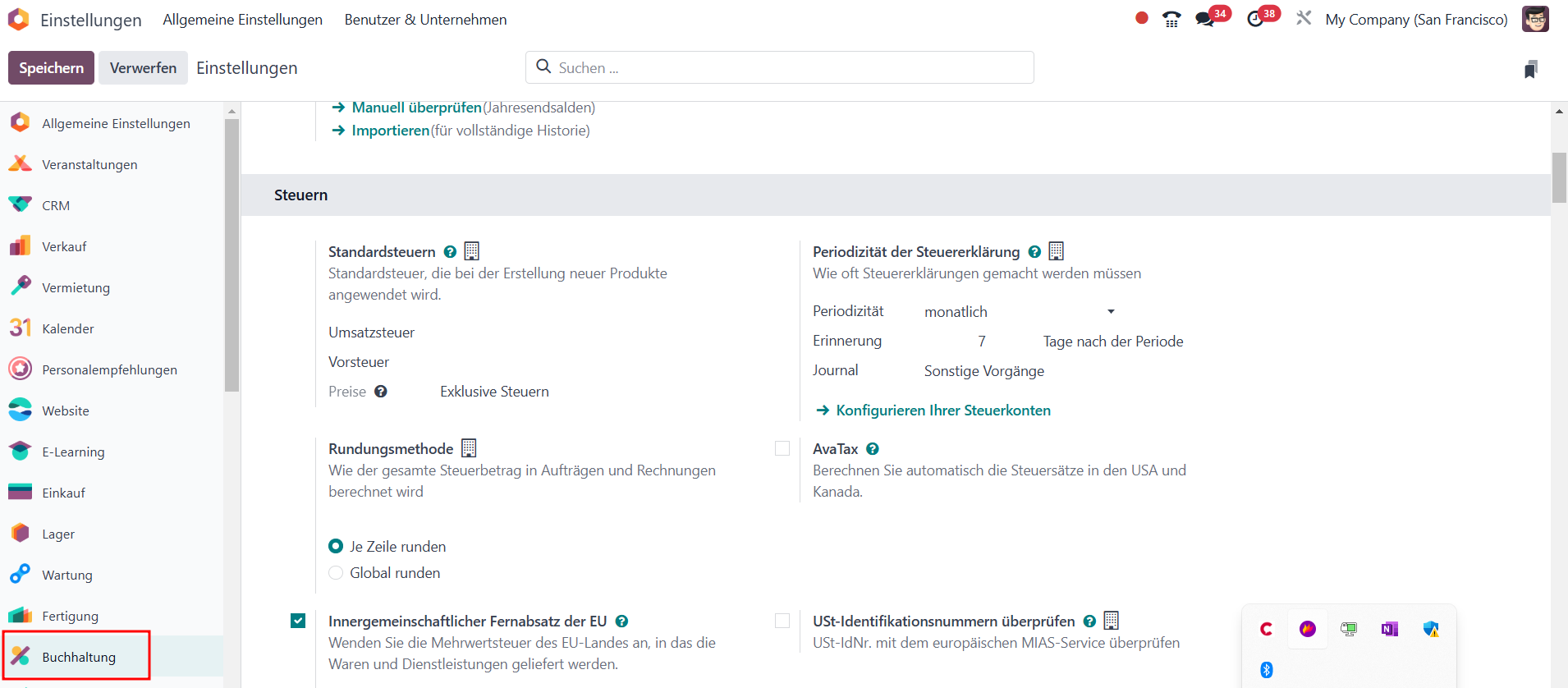 Grundlegende Einstellungen des Buchhaltungsmoduls (1/2)​